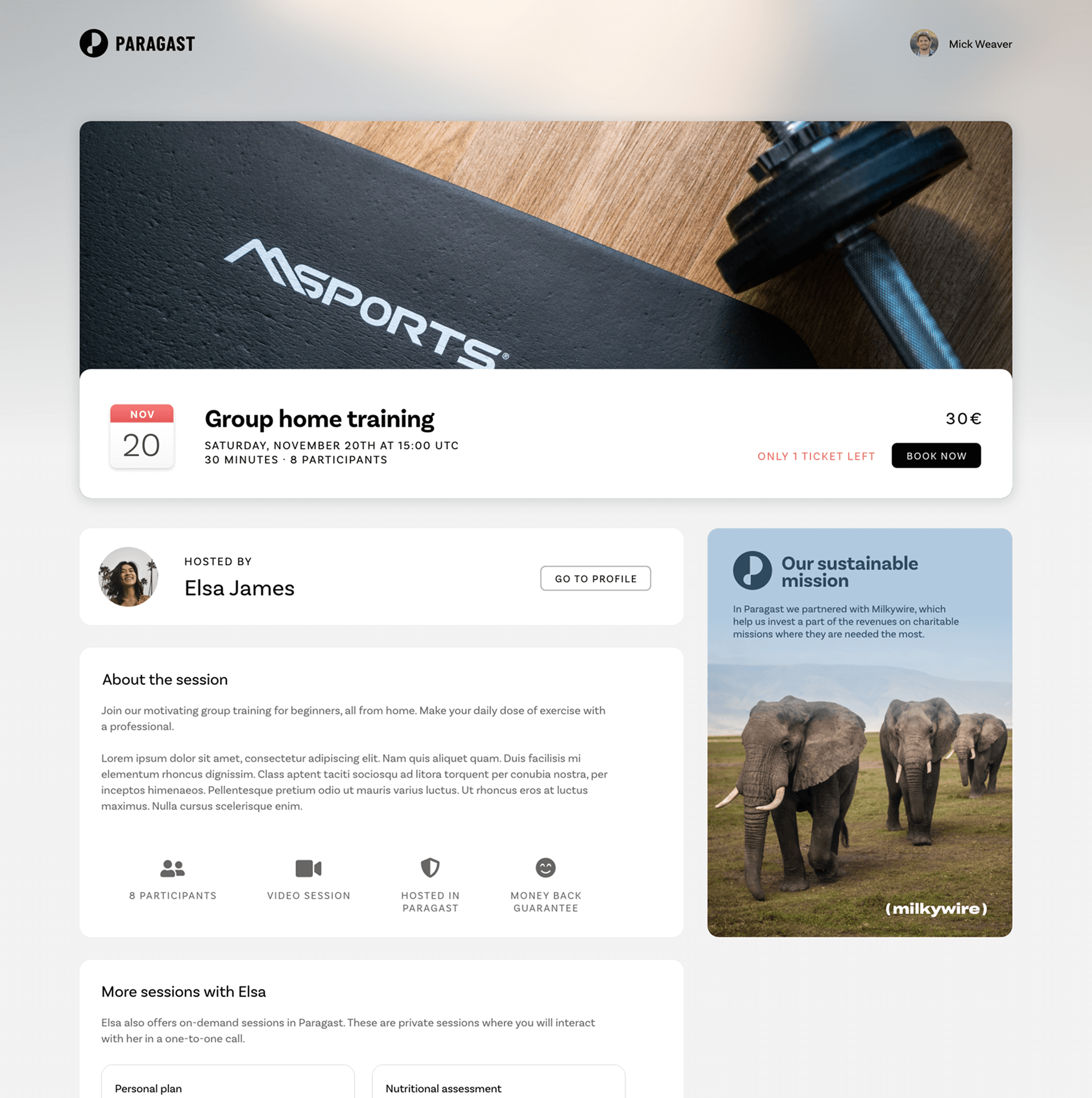 Page of an event on Paragast