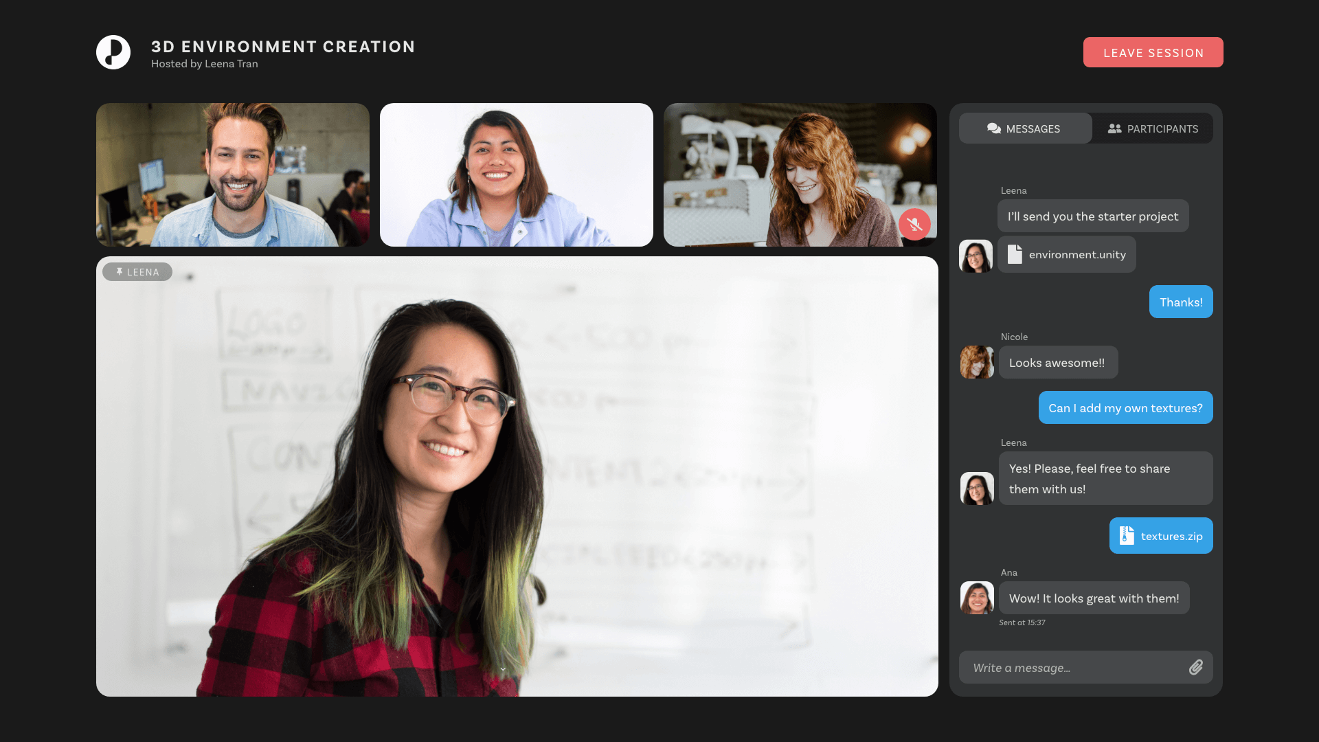 In-call screen on Paragast, showing meeting messages