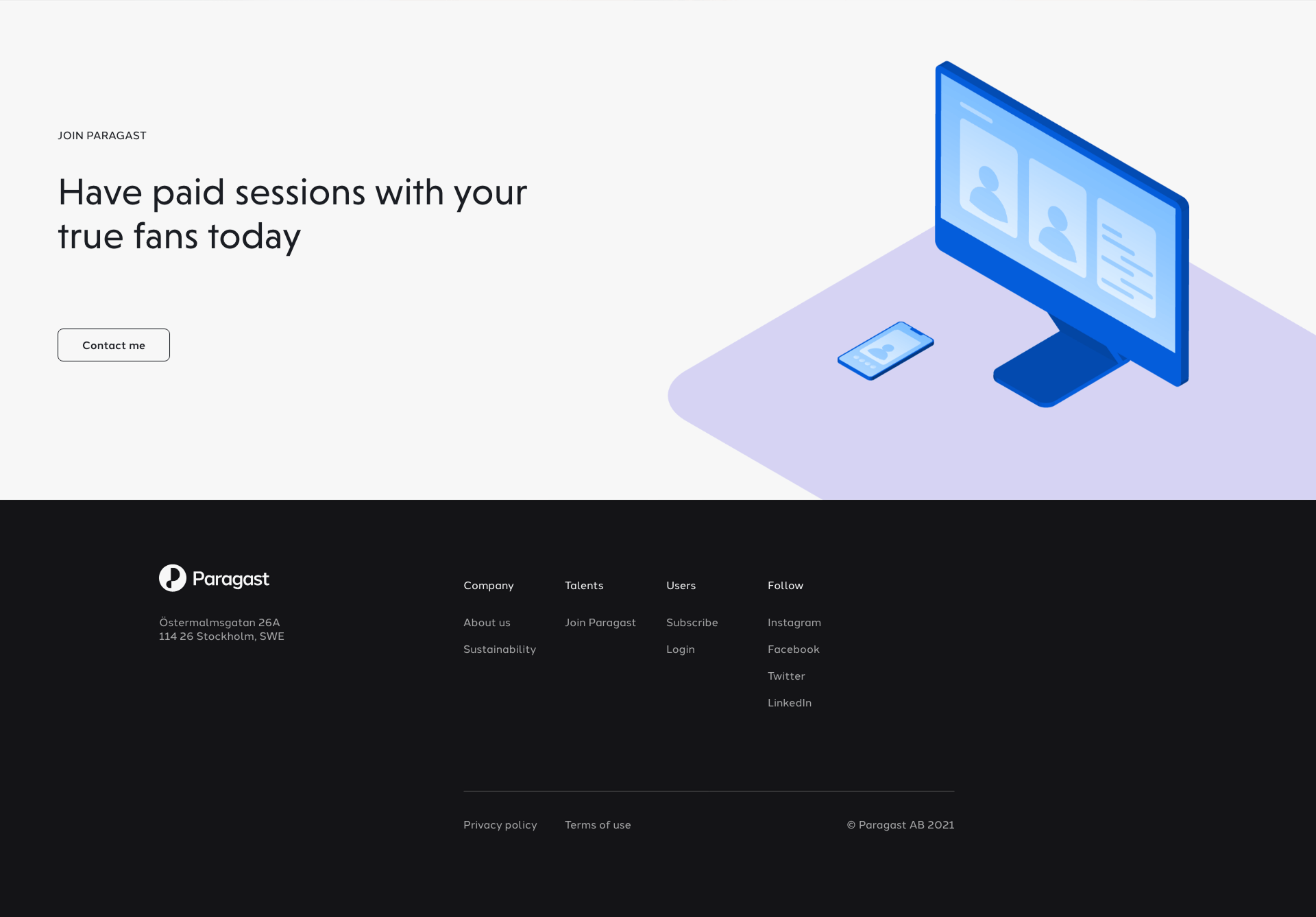 Bottom part of the landing page