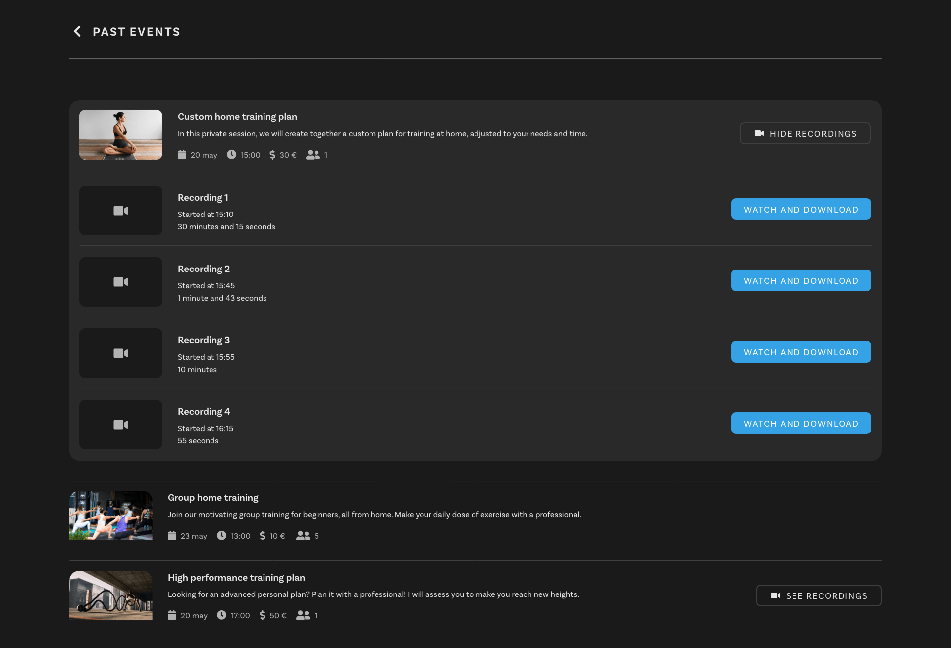 Past events page of Paragast Studio